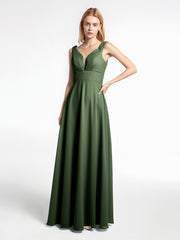 Robe en Mousseline Simple à Encolure Crantée de Pleine Longueur Olive Verte Grande Taille