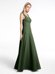 Robe en Mousseline Simple à Encolure Crantée de Pleine Longueur Olive Verte Grande Taille