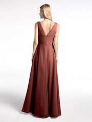 Robe en Mousseline Simple à Encolure Crantée de Pleine Longueur terracotta Grande Taille