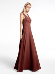Robe en Mousseline Simple à Encolure Crantée de Pleine Longueur terracotta Grande Taille