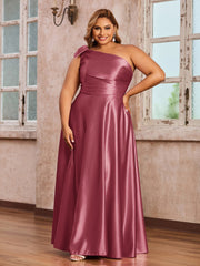 Robes Longues en Satin à Une Epaule avec Poches Cannelle Rose