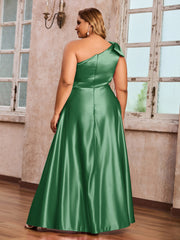 Robes Longues en Satin à Une Epaule avec Poches Emeraude Grande Taille