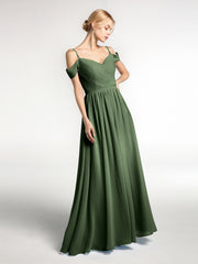 Mousseline Robe Demoiselle d'honneur avec Bustier Plissé Olive Verte Grande Taille