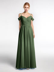 Mousseline Robe Demoiselle d'honneur avec Bustier Plissé Olive Verte Grande Taille
