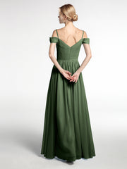Mousseline Robe Demoiselle d'honneur avec Bustier Plissé Olive Verte Grande Taille