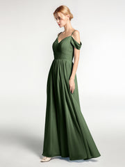 Mousseline Robe Demoiselle d'honneur avec Bustier Plissé Olive Verte Grande Taille