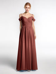 Mousseline Robe Demoiselle d'honneur avec Bustier Plissé terracotta Grande Taille