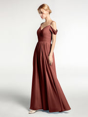 Mousseline Robe Demoiselle d'honneur avec Bustier Plissé terracotta Grande Taille