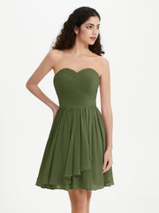Sans Bretelles Col en Cœur Mini Robes Olive Verte Grande Taille