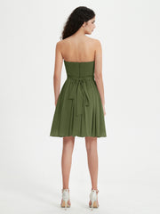 Sans Bretelles Col en Cœur Mini Robes Olive Verte Grande Taille