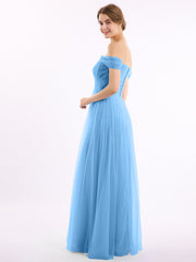 Hors De l'Épaule Col En Cœur Tulle Robe Bleu