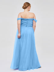 Hors De l'Épaule Col En Cœur Tulle Robe Bleu