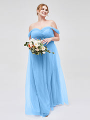 Hors De l'Épaule Col En Cœur Tulle Robe Bleu