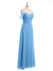 Hors De l'Épaule Col En Cœur Tulle Robe Bleu