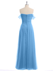 Hors De l'Épaule Col En Cœur Tulle Robe Bleu