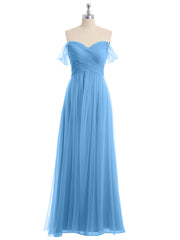 Hors De l'Épaule Col En Cœur Tulle Robe Bleu