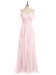 Hors De l'Épaule Col En Cœur Tulle Robe Rose Pâle