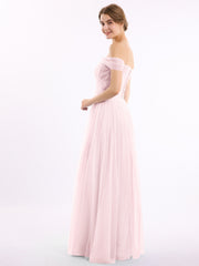Hors De l'Épaule Col En Cœur Tulle Robe Rose Pâle