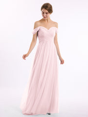Hors De l'Épaule Col En Cœur Tulle Robe Rose Pâle