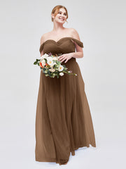 Hors De l'Épaule Col En Cœur Tulle Robe Brun