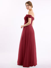 Hors De l'Épaule Col En Cœur Tulle Robe Bordeaux