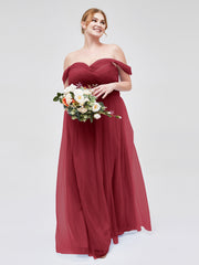 Hors De l'Épaule Col En Cœur Tulle Robe Bordeaux