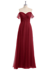 Hors De l'Épaule Col En Cœur Tulle Robe Bordeaux