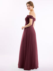 Hors De l'Épaule Col En Cœur Tulle Robe Cabernet