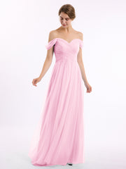 Hors De l'Épaule Col En Cœur Tulle Robe Rose Bonbon