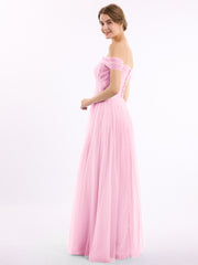 Hors De l'Épaule Col En Cœur Tulle Robe Rose Bonbon