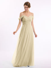Hors De l'Épaule Col En Cœur Tulle Robe Champagne