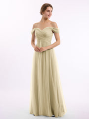 Hors De l'Épaule Col En Cœur Tulle Robe Champagne