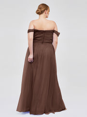 Hors De l'Épaule Col En Cœur Tulle Robe Chocolat