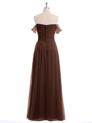 Hors De l'Épaule Col En Cœur Tulle Robe Chocolat