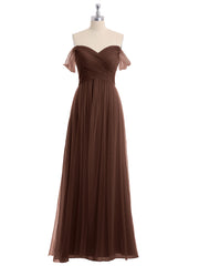 Hors De l'Épaule Col En Cœur Tulle Robe Chocolat