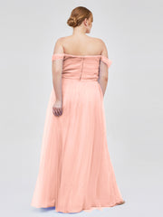 Hors De l'Épaule Col En Cœur Tulle Robe Corail