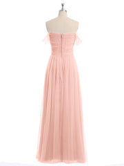 Hors De l'Épaule Col En Cœur Tulle Robe Corail