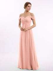 Hors De l'Épaule Col En Cœur Tulle Robe Corail