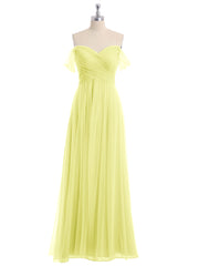 Hors De l'Épaule Col En Cœur Tulle Robe Jonquille