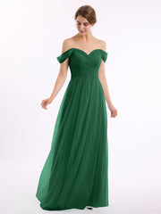 Hors De l'Épaule Col En Cœur Tulle Robe Vert Foncé