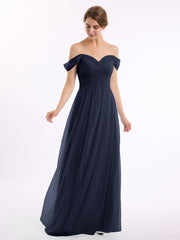 Hors De l'Épaule Col En Cœur Tulle Robe Bleu Marine