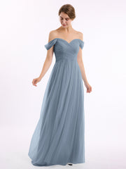 Hors De l'Épaule Col En Cœur Tulle Robe Bleu Poudré