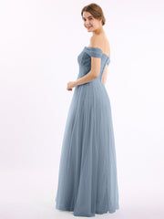 Hors De l'Épaule Col En Cœur Tulle Robe Bleu Poudré