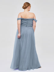 Hors De l'Épaule Col En Cœur Tulle Robe Bleu Poudré