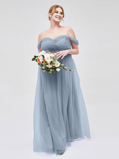 Hors De l'Épaule Col En Cœur Tulle Robe Bleu Poudré Grande Taille