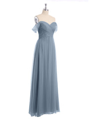 Hors De l'Épaule Col En Cœur Tulle Robe Bleu Poudré