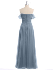 Hors De l'Épaule Col En Cœur Tulle Robe Bleu Poudré