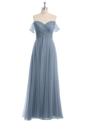 Hors De l'Épaule Col En Cœur Tulle Robe Bleu Poudré