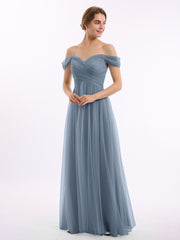 Hors De l'Épaule Col En Cœur Tulle Robe Bleu Poudré