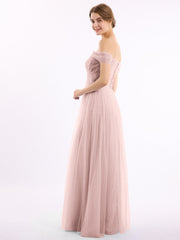 Hors De l'Épaule Col En Cœur Tulle Robe Rose Poudré